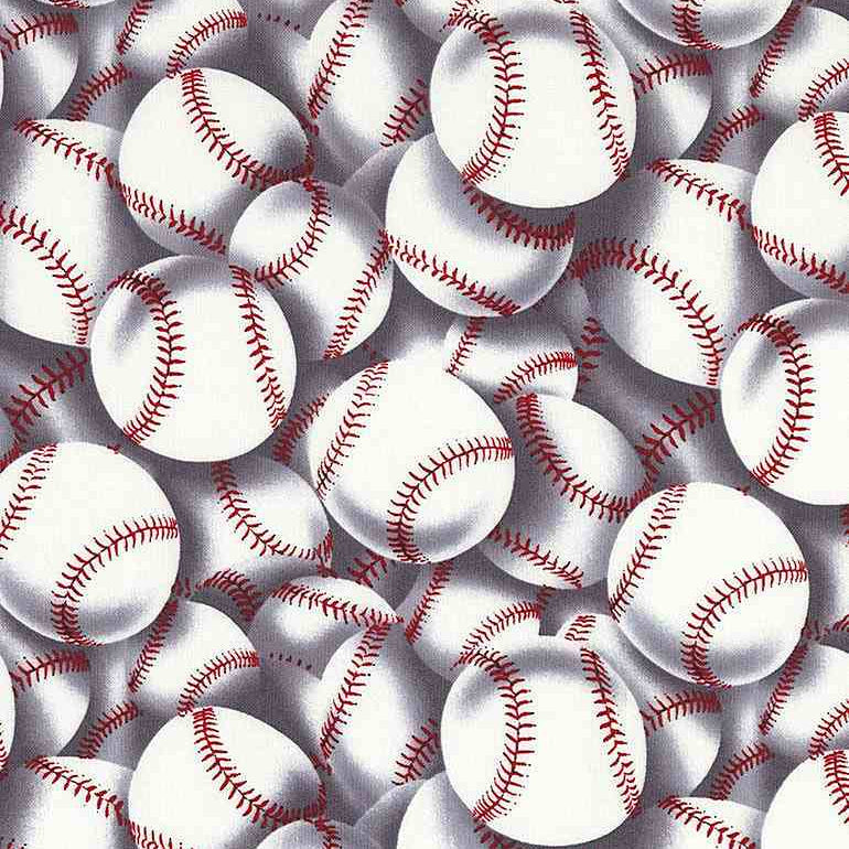 Cotton Baseball Print Fabric White 44/45"