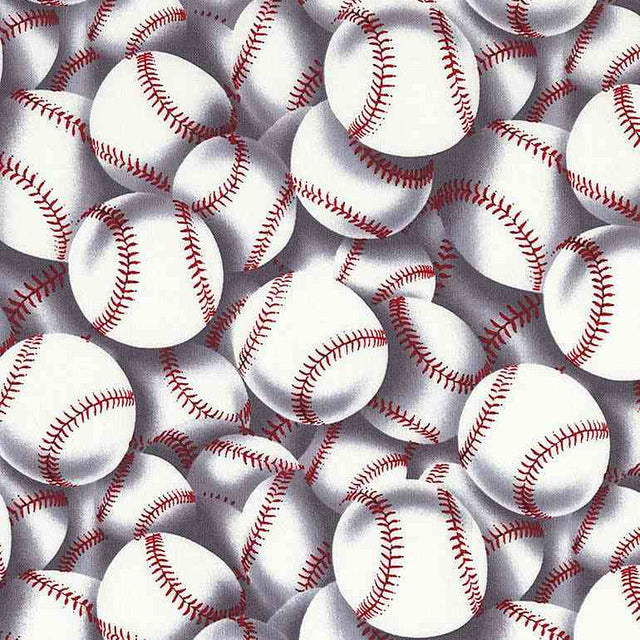 Cotton Baseball Print Fabric White 44/45"