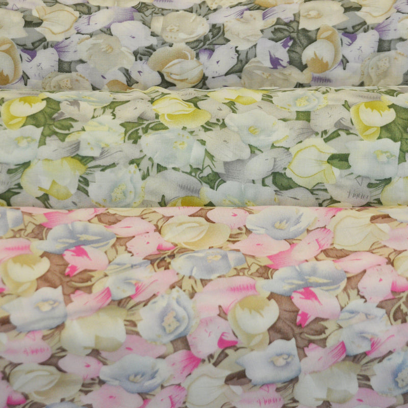 Spring Floral Rayon Challis Fabric - Floral Print, 58/60" Width (By The Continuous Yard)