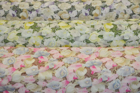 Spring Floral Rayon Challis Fabric - Floral Print, 58/60" Width (By The Continuous Yard)