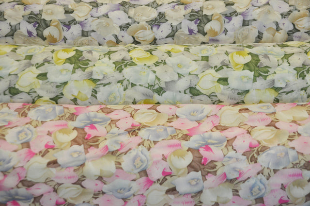 Spring Floral Rayon Challis Fabric - Floral Print, 58/60" Width (By The Continuous Yard)