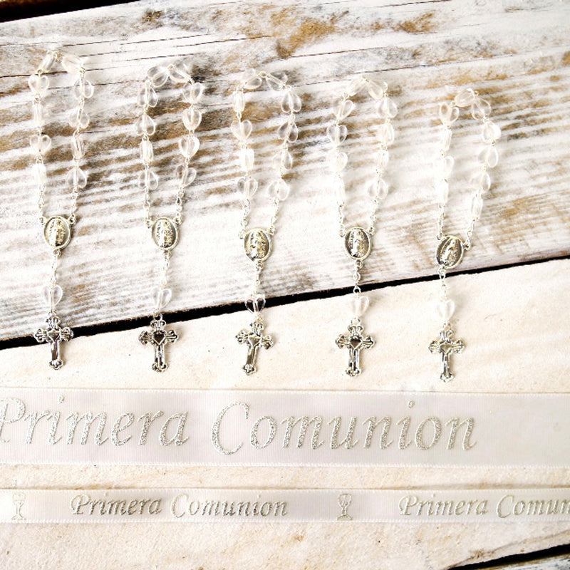 7/8" x 25 Yards Silver "Primera Comunion" Spanish Printed First Communion Ribbon