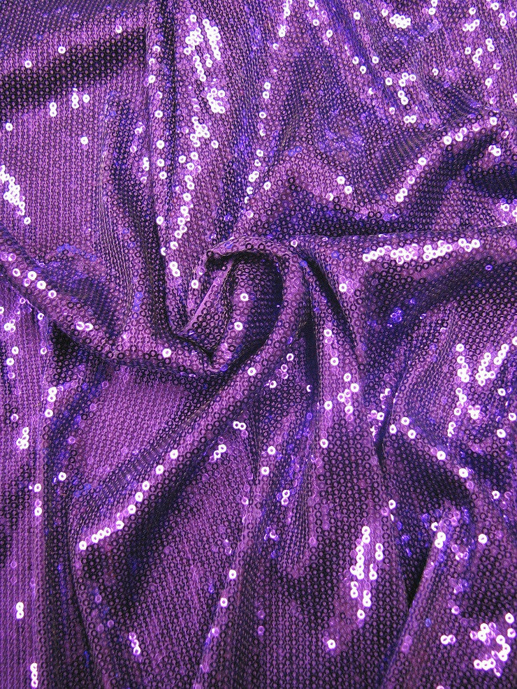3Mm Mini Micro Shiny Sequins On Stretch Fdy Knit Jersey Polyester Spandex Fabric - Black, Gold, Platinum, Purple, Red, Fuchsia, Royal Blue, Turquoise, Silver, Dusty Pink, Gunmetal, Emerald Green, Lavender, 58" Width