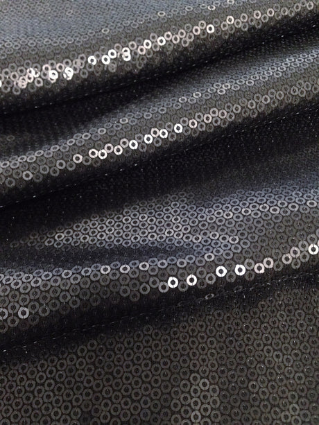 3Mm Micro Mini Matte Sequins Stretch Polyester Spandex Fabric - Black, 56/58" Width