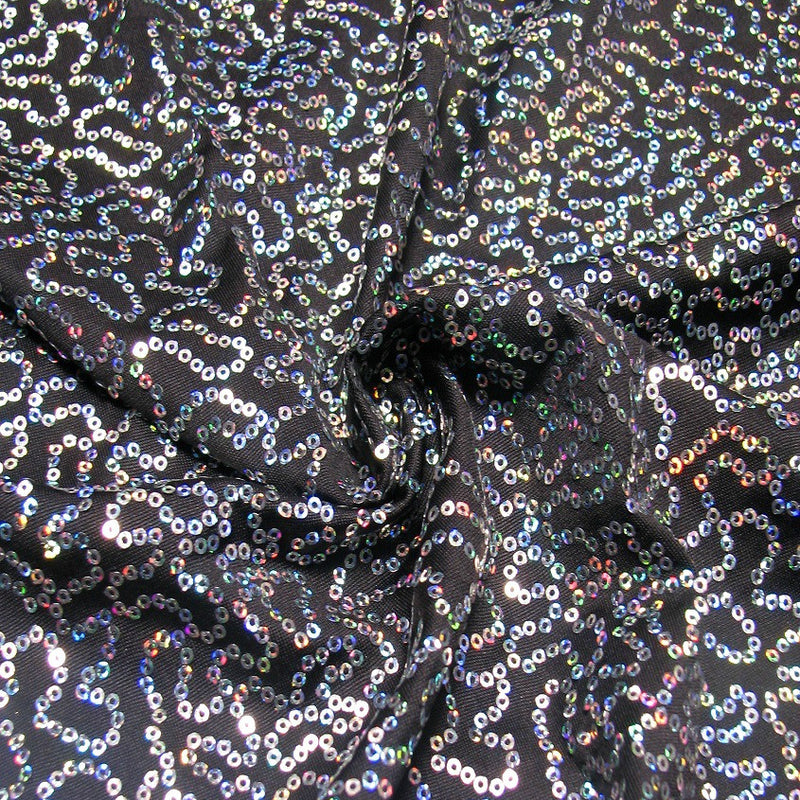 Polyester Spandex Sequins Fabric - Shiny Hologram Swirl, 54" Width