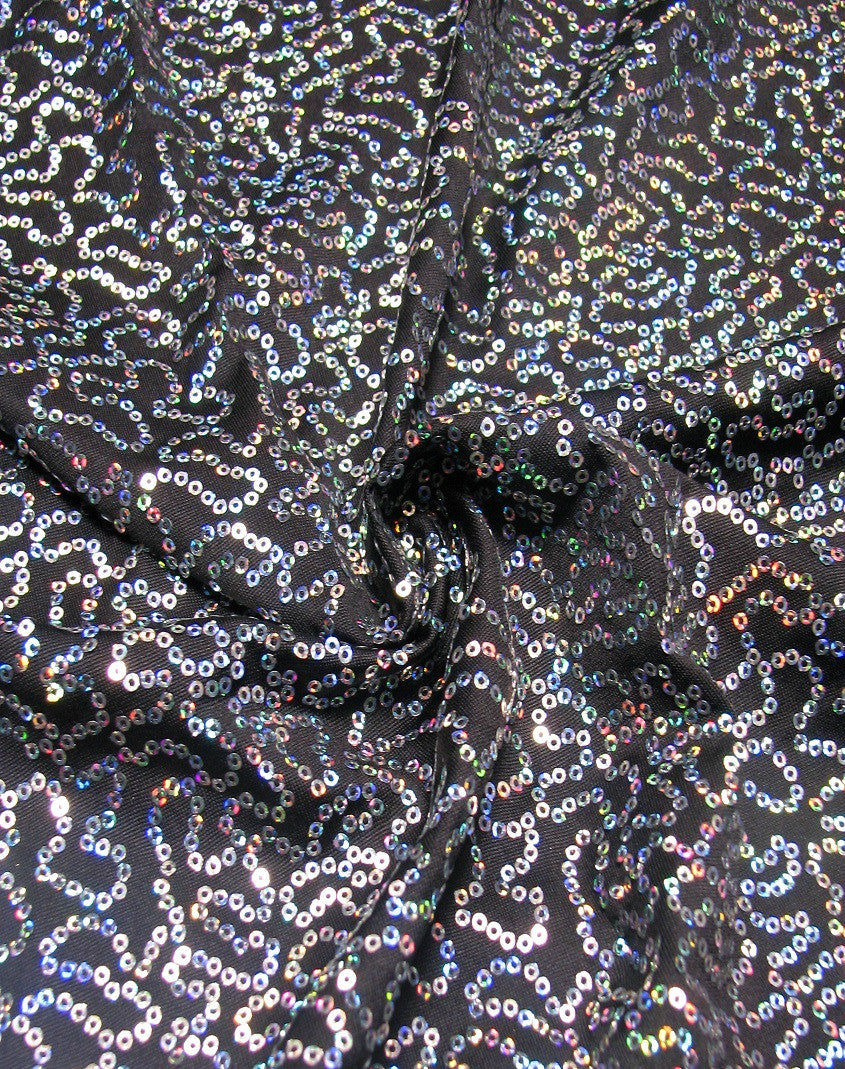 Polyester Spandex Sequins Fabric - Shiny Hologram Swirl, 54" Width