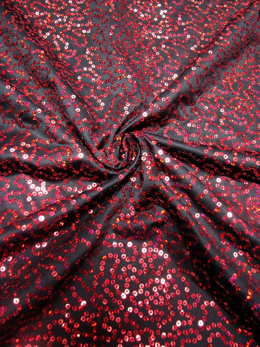 Polyester Spandex Sequins Fabric - Shiny Hologram Swirl, 54" Width