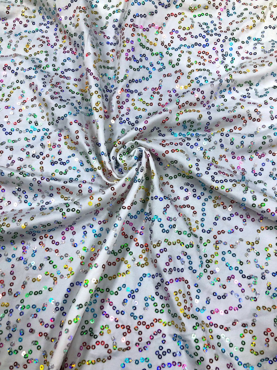 Polyester Spandex Sequins Fabric - Shiny Hologram Swirl, 54" Width