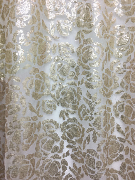 Polyester Mesh Fabric - 3MM Shiny Sequin Floral Design, 54" Width