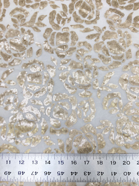 Polyester Mesh Fabric - 3MM Shiny Sequin Floral Design, 54" Width