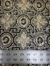 Polyester Non-Stretch Mesh Fabric - 3MM Geometric Design, Black/Gold, Black/Taupe