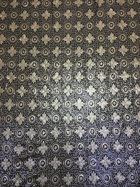 Polyester Non-Stretch Mesh Fabric - 3MM Geometric Design, Black/Gold, Black/Taupe