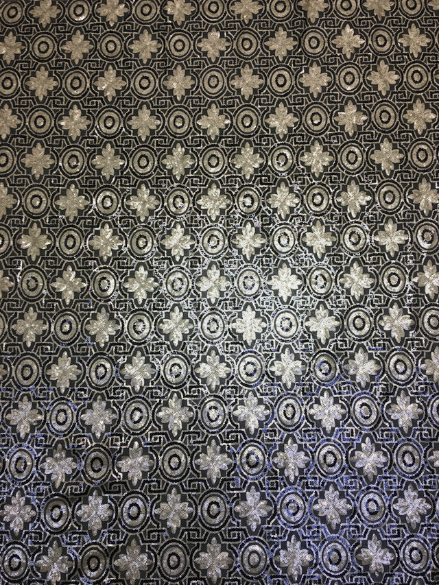 Polyester Non-Stretch Mesh Fabric - 3MM Geometric Design, Black/Gold, Black/Taupe