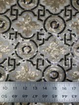 Polyester Non-Stretch Mesh Fabric - 3MM Geometric Design, Black/Gold, Black/Taupe