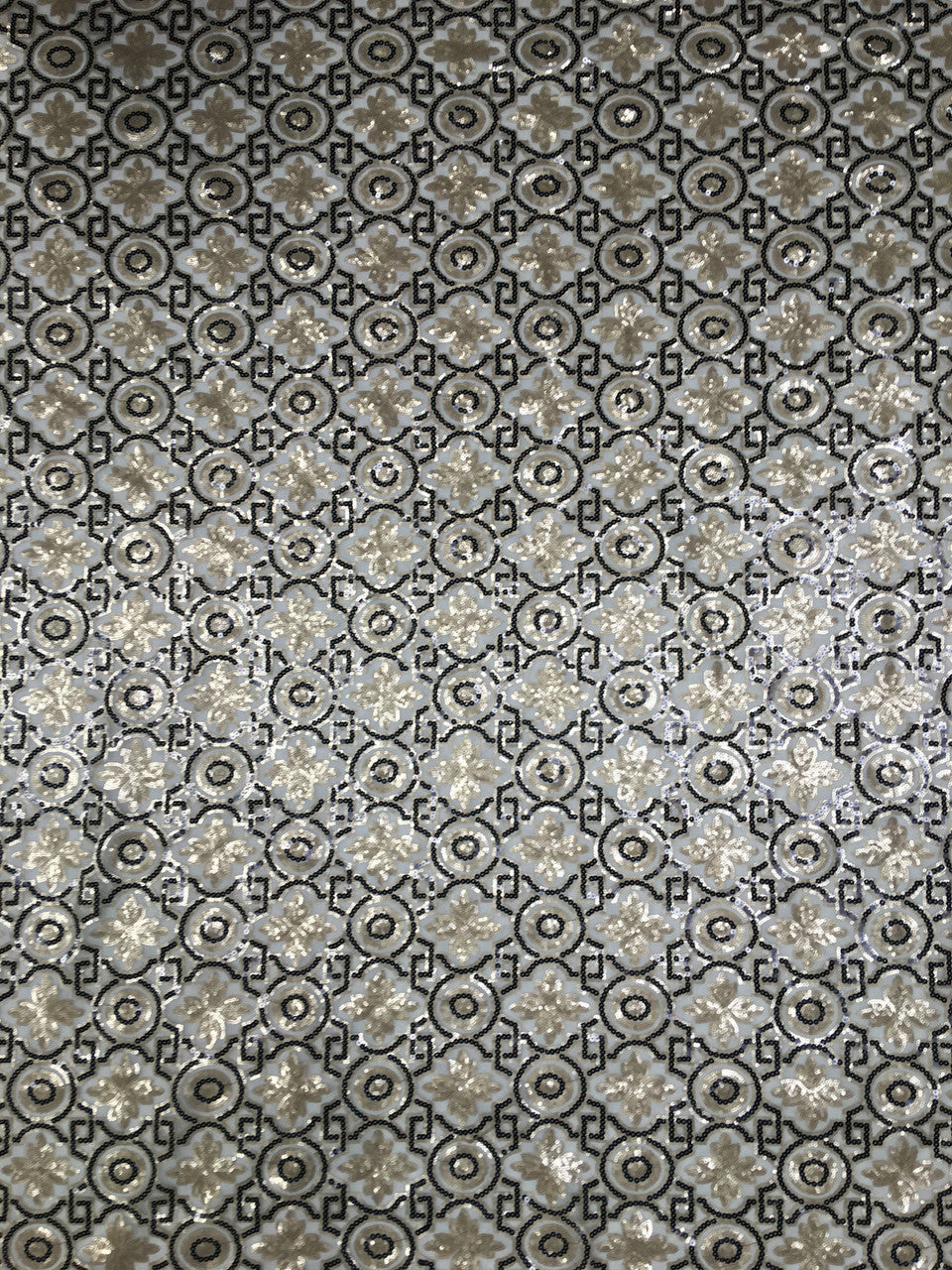 Polyester Non-Stretch Mesh Fabric - 3MM Geometric Design, Black/Gold, Black/Taupe