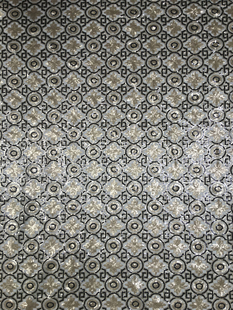 Polyester Non-Stretch Mesh Fabric - 3MM Geometric Design, Black/Gold, Black/Taupe