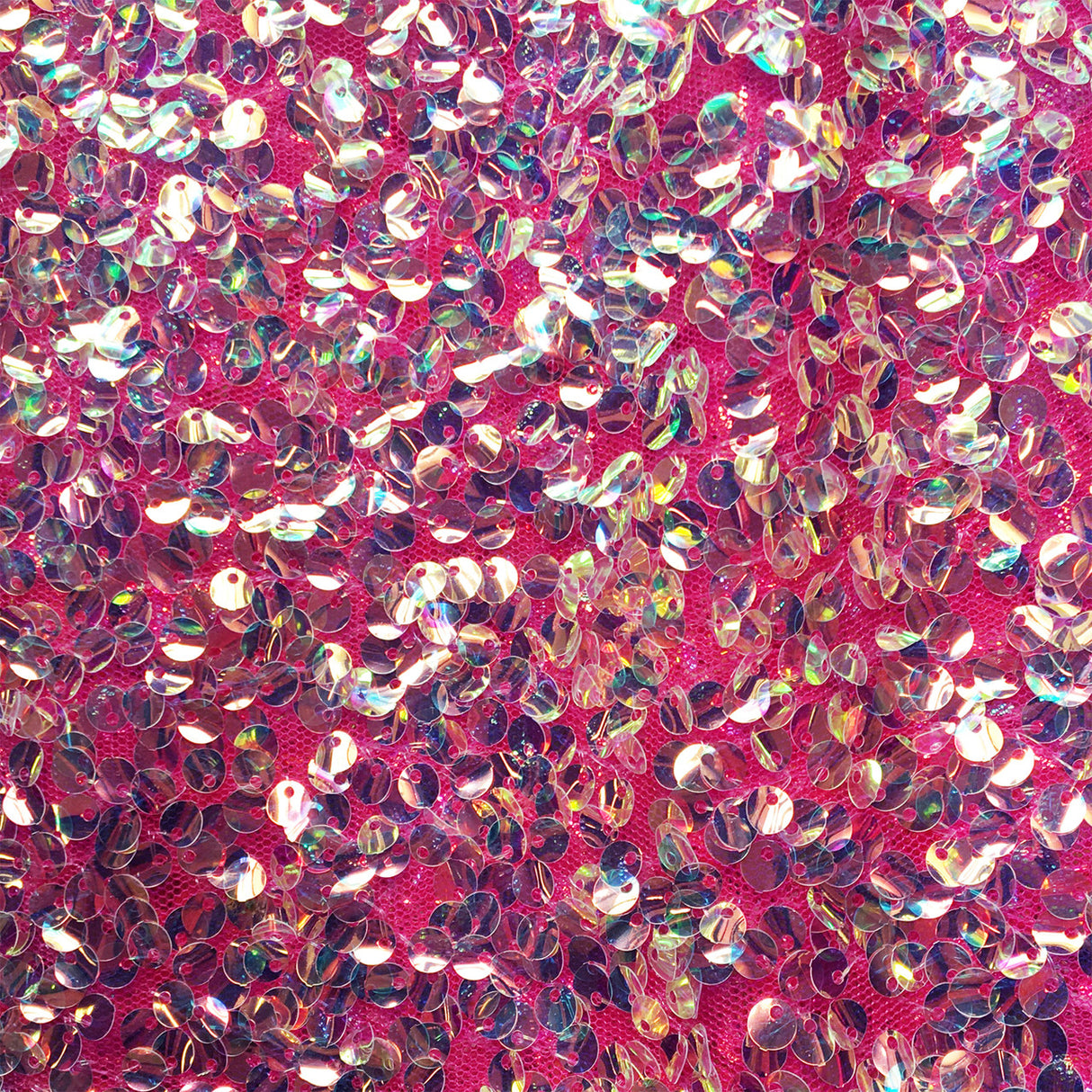 Holographic Glitz Mini Disc Sequins Polyester Fabric - Royal, Fuchsia, Aqua, Pink, 56" Wide
