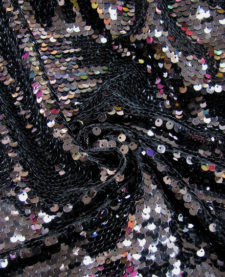 7 Mm Overlapping Shiny Fish Scale-Style Nylon Mesh Fabric - Black, Red, Turquoise, Fuchsia, Purple, Dusty Rose, Royal, 52" Width