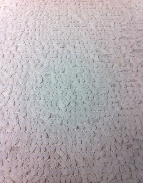 4Mm Ivory Matte Oval Sequins On White Polyester Spandex Jersey Fabric - Ivory Matte Oval Sequins, White, 58" Width