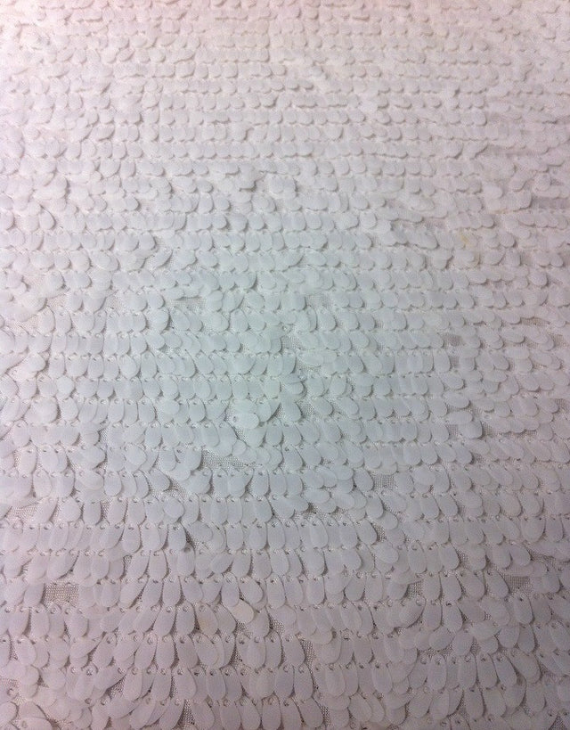 4Mm Ivory Matte Oval Sequins On White Polyester Spandex Jersey Fabric - Ivory Matte Oval Sequins, White, 58" Width