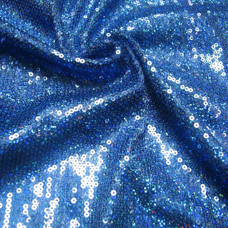 3Mm Mini Micro Holographic Shiny Sequins Stretch Polyester Spandex Fabric - Royal, 58" Width