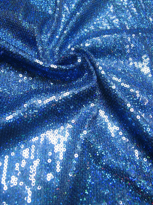 3Mm Mini Micro Holographic Shiny Sequins Stretch Polyester Spandex Fabric - Royal, 58" Width