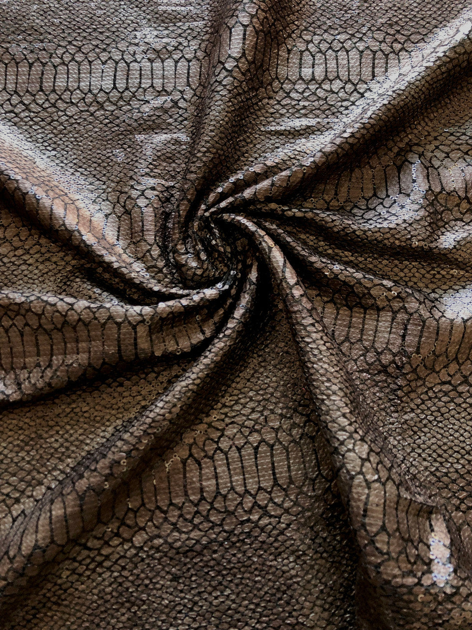 Shiny Snake Print Foil Polyester Spandex Fabric - Gray/Black, Brown/Black, 57" Width