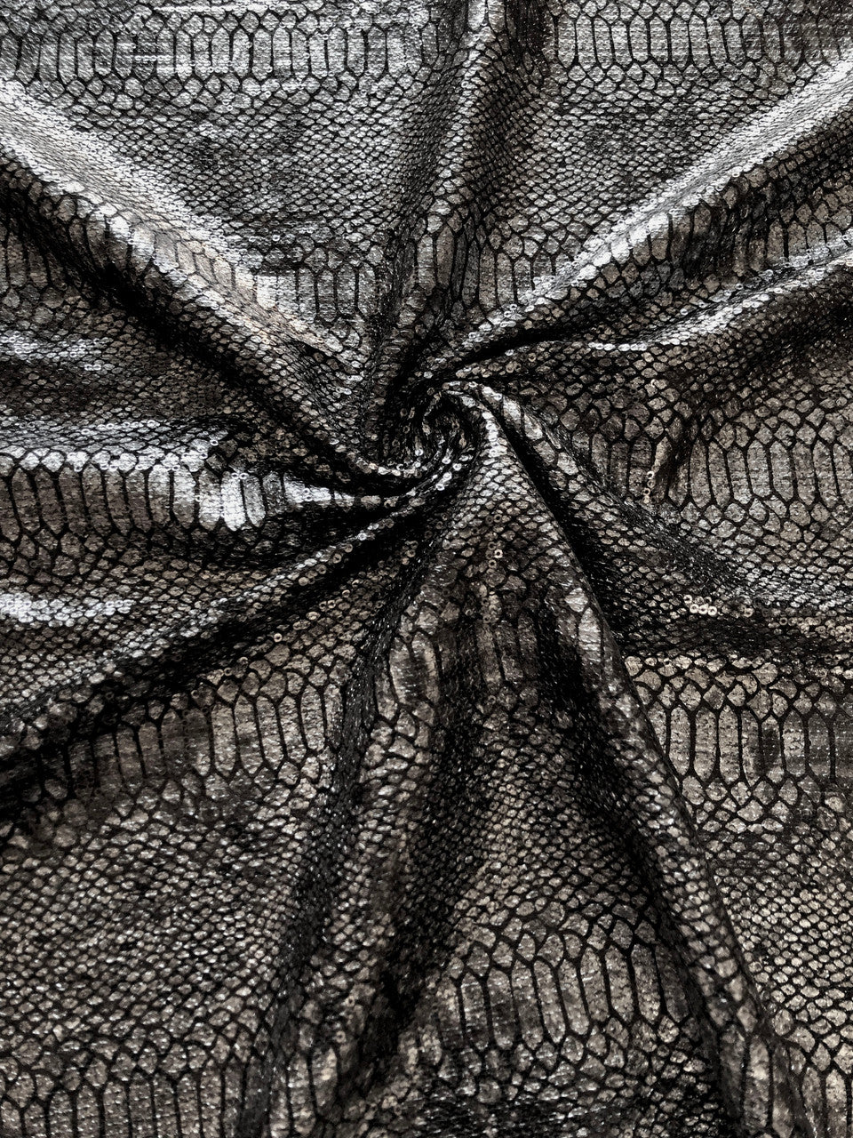 Shiny Snake Print Foil Polyester Spandex Fabric - Gray/Black, Brown/Black, 57" Width