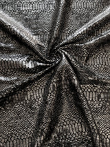 Shiny Snake Print Foil Polyester Spandex Fabric - Gray/Black, Brown/Black, 57" Width