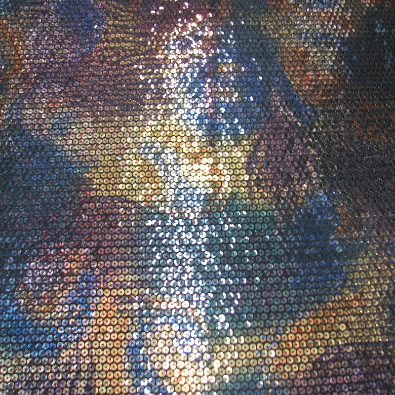 5 Mm Geometric Tie-Dye Print Sequins Polyester Fabric - Teal, Purple, Royal, 58" Width