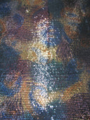 5 Mm Geometric Tie-Dye Print Sequins Polyester Fabric - Teal, Purple, Royal, 58" Width