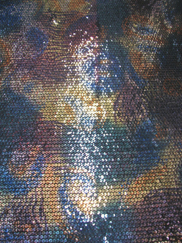 5 Mm Geometric Tie-Dye Print Sequins Polyester Fabric - Teal, Purple, Royal, 58" Width