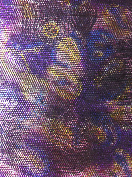 5 Mm Geometric Tie-Dye Print Sequins Polyester Fabric - Teal, Purple, Royal, 58" Width