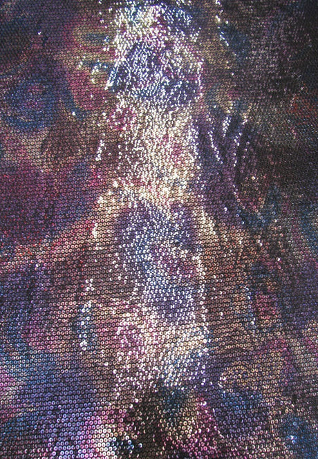 5 Mm Geometric Tie-Dye Print Sequins Polyester Fabric - Teal, Purple, Royal, 58" Width
