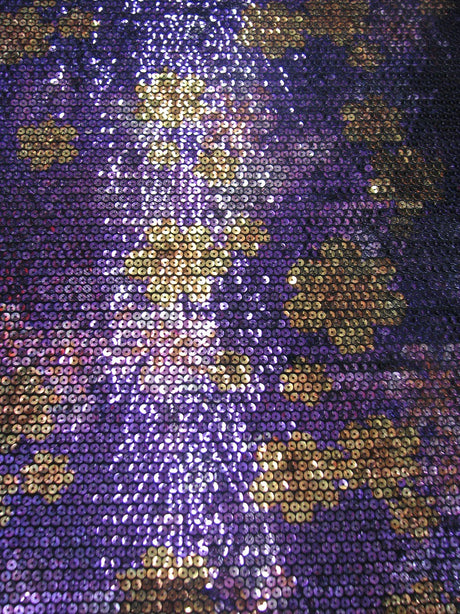 5 Mm Floral Print Sequins Polyester Fabric - Purple/Yellow, Royal/Pink, Green/Pink, 58" Width