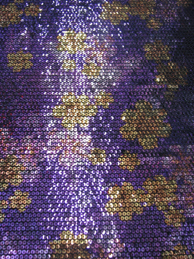 5 Mm Floral Print Sequins Polyester Fabric - Purple/Yellow, Royal/Pink, Green/Pink, 58" Width