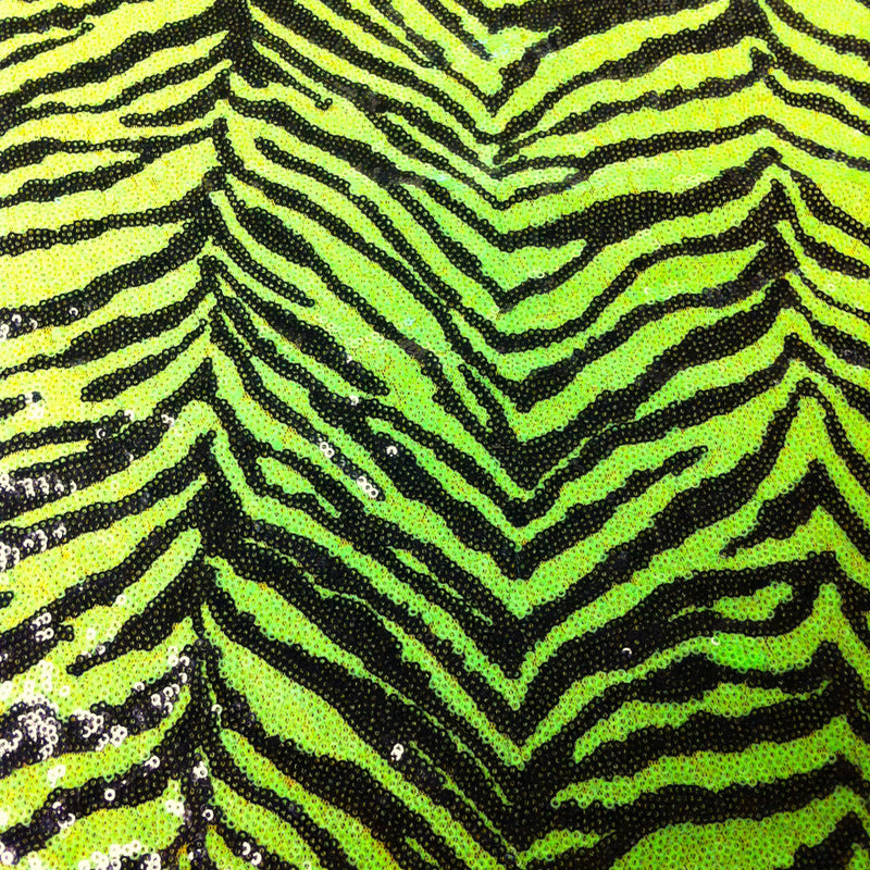 3Mm Mini Micro Bright Neon Sequins Zebra Pattern Nylon Mesh Fabric - Neon Lime/Black, Neon Fuchsia/Black
