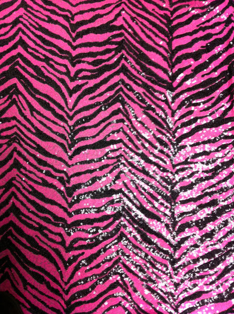 3Mm Mini Micro Bright Neon Sequins Zebra Pattern Nylon Mesh Fabric - Neon Lime/Black, Neon Fuchsia/Black