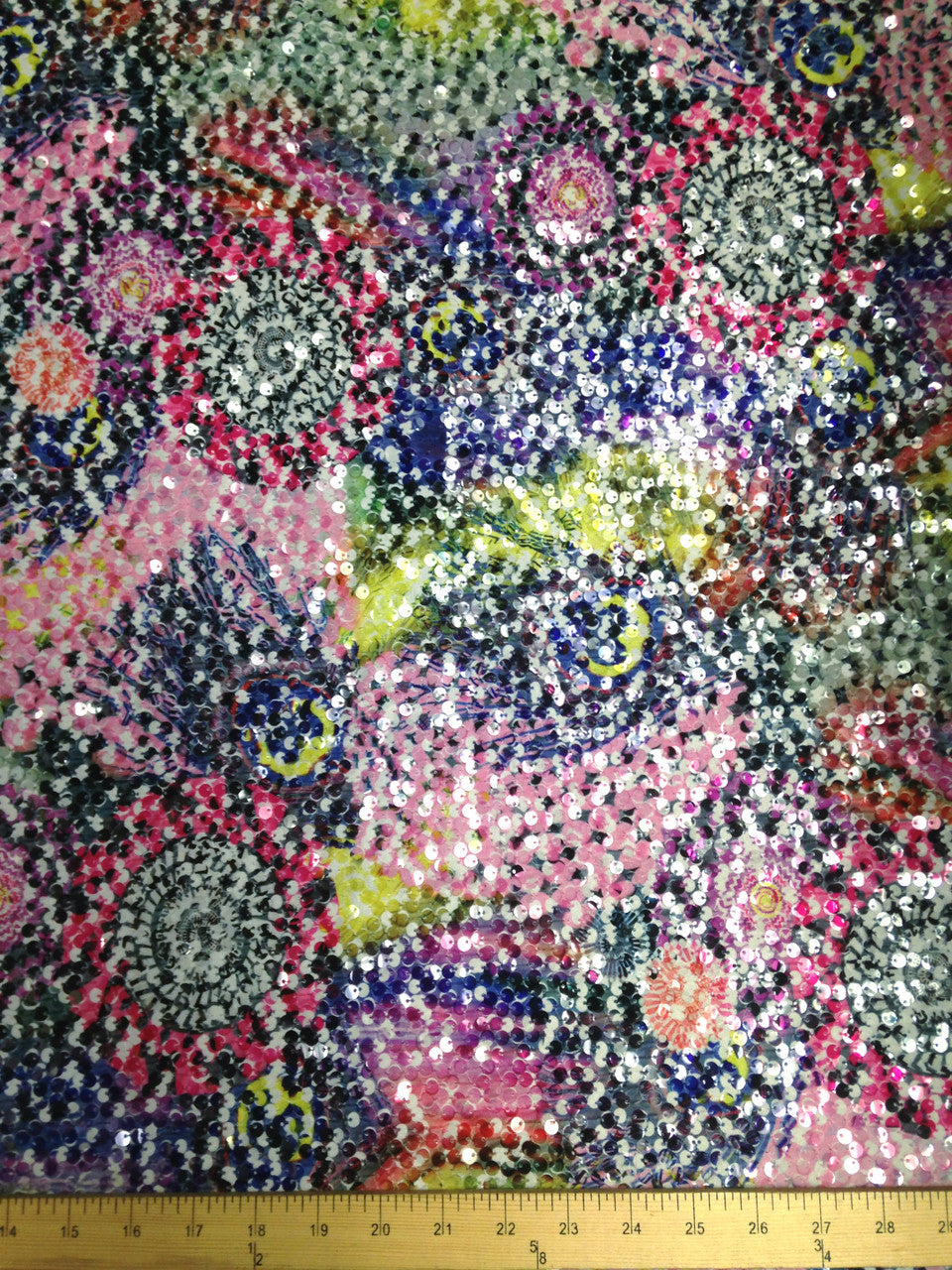 Abstract And Peacock Feather Design Polyester Spandex Fabric - Abstract Peacock Feather Pattern, 7Mm Sequins