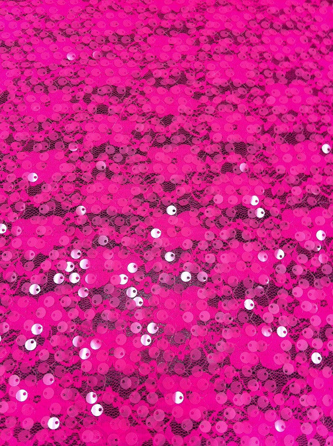 Polyester Spandex Floral Lace Fabric - 6Mm Sequins, Neon Colors, 52" Width