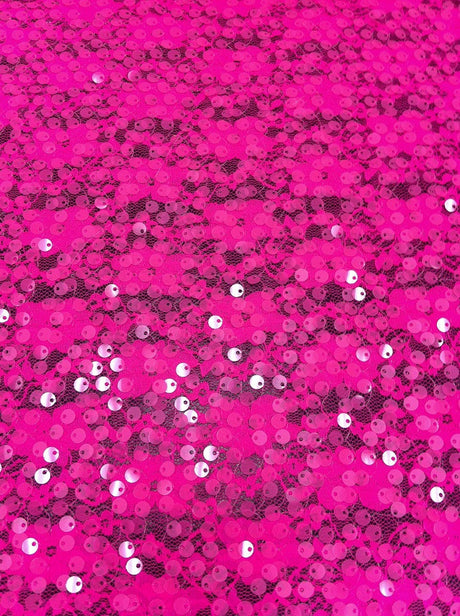 Polyester Spandex Floral Lace Fabric - 6Mm Sequins, Neon Colors, 52" Width