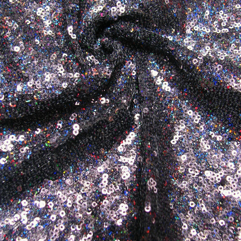 3Mm Micro Mini Hologram Overlapping Sequins On Nylon Mesh Nylon Fabric - Black, Royal, Gold, Red, Peach, Mauve, Black/Multi Color, Pale Green, Silver, 50" Width