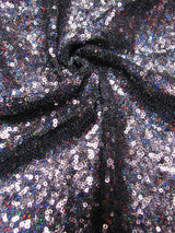 3Mm Micro Mini Hologram Overlapping Sequins On Nylon Mesh Nylon Fabric - Black, Royal, Gold, Red, Peach, Mauve, Black/Multi Color, Pale Green, Silver, 50" Width