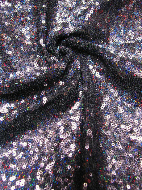 3Mm Micro Mini Hologram Overlapping Sequins On Nylon Mesh Nylon Fabric - Black, Royal, Gold, Red, Peach, Mauve, Black/Multi Color, Pale Green, Silver, 50" Width