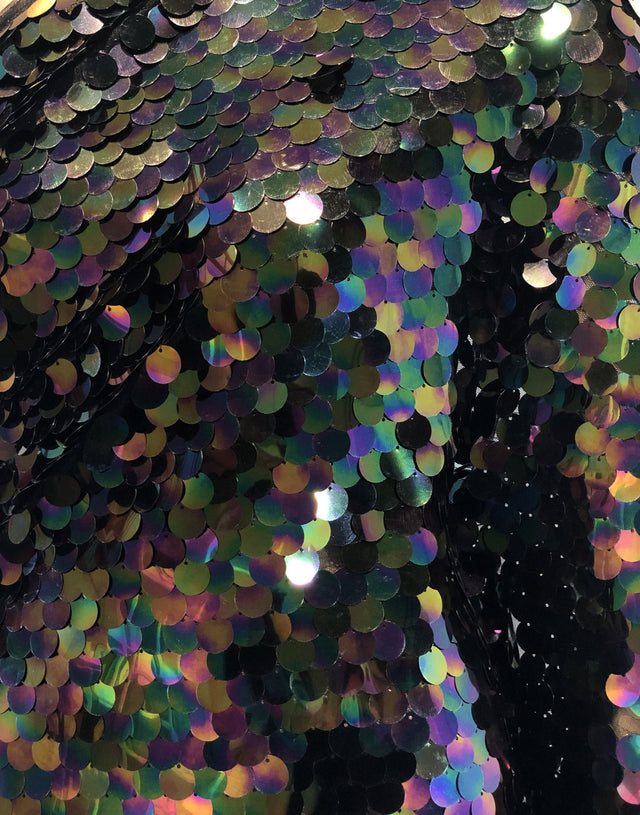 Polyester Mesh Fabric - 17Mm Payette Circle Overlapping Fish Scale Sequins, Mermaid, Gold, Silver, Dull White, Dusty Pink, 56/58" Width