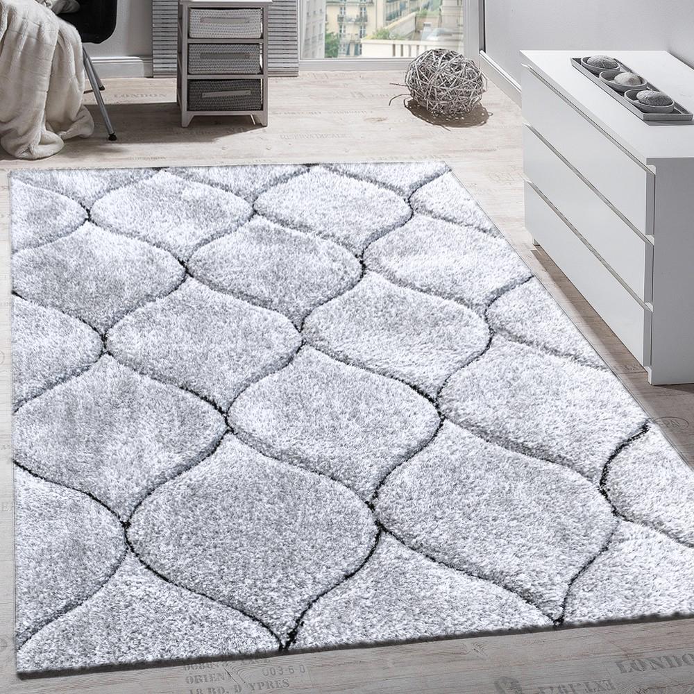 Touch Of Silver Shag Area Rug/Carpet 100 Percent Polyester Fabric - Plush Fluffy Shine 3D Geometric Design, Silver, 2" Pile Height (1 Piece)