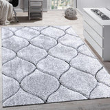 Touch Of Silver Shag Area Rug/Carpet 100 Percent Polyester Fabric - Plush Fluffy Shine 3D Geometric Design, Silver, 2" Pile Height (1 Piece)