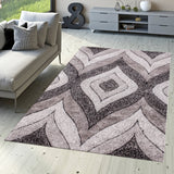 SR-721 Polyester Fabric - Plush Fluffy Shine 3D Geometric Design, Red/Silver/Yellow, 2' X 3", 5' 3" X 7' 5", 7' 6" X 10' 3" (1 Rug)