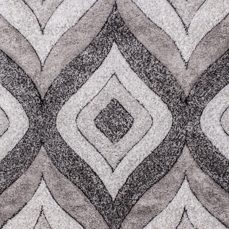 SR-721 Polyester Fabric - Plush Fluffy Shine 3D Geometric Design, Red/Silver/Yellow, 2' X 3", 5' 3" X 7' 5", 7' 6" X 10' 3" (1 Rug)