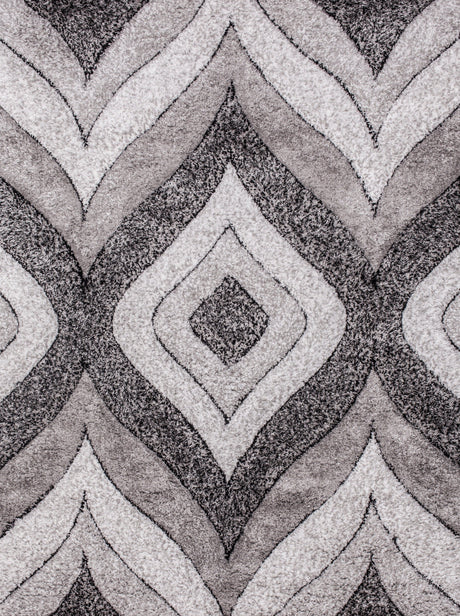 SR-721 Polyester Fabric - Plush Fluffy Shine 3D Geometric Design, Red/Silver/Yellow, 2' X 3", 5' 3" X 7' 5", 7' 6" X 10' 3" (1 Rug)